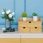 Wisuce Bamboo Desk Drawer Organizer, Desktop Organizer with Drawers Tabletop Storage Organization Box for Office Home Toiletries Supplies Vanity, No Assembly Required(1 with shelf-3 Drawers)