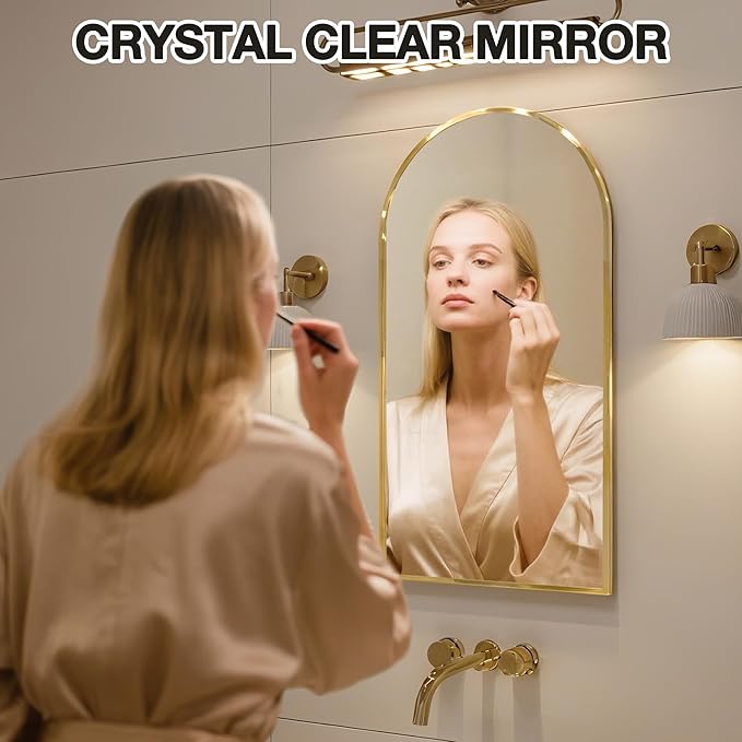 Arched Medicine Cabinet Mirror No Assembly Needed Bathroom Mirror with Storage Recessed or Surface Mount Options (Gold, 29.5" L x 15.8" W)