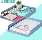 TecUnite 6 Pieces Stackable Letter Trays Blue Rectangular Stackable Office Letter Size Plastic Organizer Desk Tray for Desk Plastic Stacking Support for File Storage Office Classroom