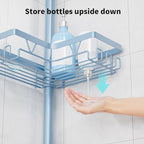 KEGII Shower Caddy Tension Pole, 4-Tier Rustproof Adjustable Corner Bathroom Organizer for Renters, 25–114.2 Inch No Drill Space-Saving Shower Storage Rack, Blue
