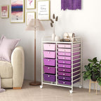 LUARANE Rolling Cart with 15 Drawers, Craft Storage Cart with Portable Handles & Lockable Wheels, Mobile Toys Organizer, Large Capacity Utility Drawer Cart Home Office School Teacher (Gradient Purple)