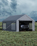 GarveeLife 12x20 ft Carport, Heavy-Duty Portable Garage with 200G Canopy Top and 200G Sidewalls, with Sandbags and Ground Stakes for Outdoor Shelter, for for All Kinds of Vehicles, Grey
