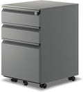 3-Drawer Mobile File Cabinets Rolling ，Vertical Metal Filing Cabinet for Legal & Letter File Anti-tilt Design with Lock Under Desk Office Drawers Fully Assembled (Grey)