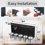 Grease Gun Holder, Wall Mount Storage Rack Compatible with 2 Grease Guns Organizer with 5 Removable Drip Cups for Garage and Shop Workshop Storage Black