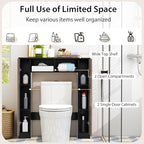 Giantex Short Over The Toilet Storage Cabinet, Bathroom Organizer w/2 Open Compartments & 4 Adjustable Shelves, Freestanding Space Saver Above Toilet Storage for Restroom, Laundry Room (Black+Oak)