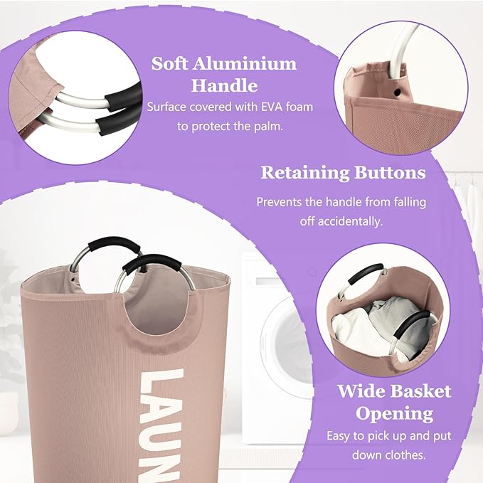 125L Extra Large Laundry Basket with Handles, Folding Dirty Clothes Hamper, Independent Laundry Hamper in 600D Oxford Fabric, Rugged Storage Basket for Family, Dorm, Khaki