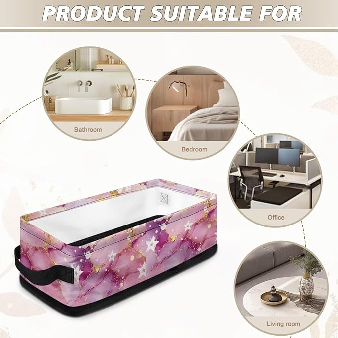 Toilet Paper Baskets Collapsible Storage Bin Rectangular Decorative Basket for Organizing Toilet Paper Basket for Bathroom Living Room Countertop Decor, Pink Marble Star