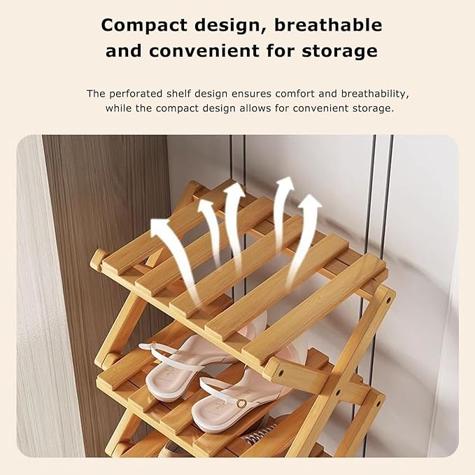 The 7-Tier No-Assembly Bamboo Rack, Bamboo Shoe Rack, Foldable Shoe Rack, Space Saving Collapsible Shelves for Entryway, Closet, Bathroom, Bamboo Shoe Rack, Foldable Shoe Rack (Brown, 7Tier)
