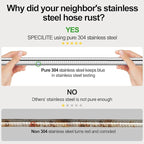 SPECILITE 200ft 304 Stainless Steel Garden Hose Metal, Heavy Duty Water Pipe with Nozzles for Yard, Outdoor - Flexible, Never Kink & Tangle, Puncture Resistant (Sliver)