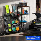 Heavy-Duty Freestanding Snowboard Rack & Snowboard Storage Rack with Wheels – Holds 4 Pairs of Skis, 3 Snowboards, Boots, Poles, Helmets & More Ski Sports Equipment – Ideal for Garage, Basement, Shed