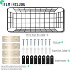 4 Pack Hanging Wall Basket Wire Storage Baskets, Adhesive Basket for Cabinet Door Organizer(2 Wall Mounting Options), Hanging Fruit Baskets for Kitchen, Pantry Organization, Bathroom, Black