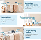 Giantex Foldable Clothes Drying Rack, Oversized 4-Tier Collapsible Laundry Rack w/ 3 Retractable Trays, Hanger Holders, Moveable Laundry Garment Dryer Stand w/Wheels for Indoor Outdoor Use, Blue
