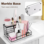 Hair Tool Organizer, Movable Hair Dryer Holder, Hair Styling Tools Storage for Vanity, Bath Counter Organizer, Bathroom Trays for Hair Toiletry, Makeup (12" x 7.7" x 5.8", Marble-Black)