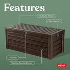 Keter Westwood 150 Gallon Deck Box Organizer, Doubles as 2-Person Bench Seat, Brown – Large Resin Outdoor Storage and Seating with Lockable Lid for Garden, Pool, and Patio