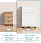 3 Drawer Mobile File Cabinet with Lock,Under Desk Storage Cabinet for Home Office,Vertical Filing Cabinet Fits A4 or Letter Size(Unassembled,White)