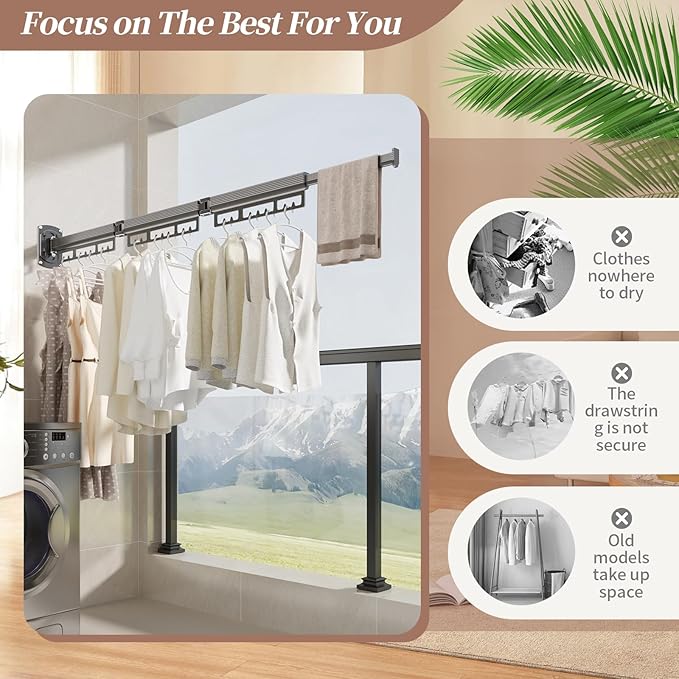 The Gospel of Tiny Homes!Clothes Drying Racks Wall Mounted,Foldable,Space-Saving Laundry Solution for Apartments and Bathrooms,Durable Metal Design (White)