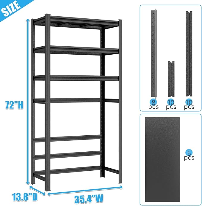 Over The Toilet Storage Shelves 5-Tier Above Over Toilet Storage Shelf Metal Shelving Adjustable Bathroom Organizers and Storage for Living Room, Laundry Room, Balcony, Kitchen, 72"H×35.4"W×13.8"D