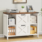 2 Drawer File Cabinet, Farmhouse Lateral Filing Cabinet Fits File Letter or A4 Size, Wooden Printer Stand with Open Storage Adjustable Shelf for Home Office, Rustic White