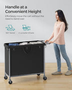 SONGMICS Laundry Basket with Wheels, 3-Section Rolling Laundry Hamper, 52.8 Gallons (200 L), Removable Liner, Steel Frame with Handle, 35.8 x 15.4 x 31.9 Inches, Ink Black URLS005B01