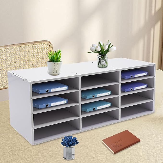 LOYALHEARTDY Mail Sorter Organizer, PVC Countertop Literature Organizer, Student Mailbox for Classroom, Desktop Bill Paper Organizer for Office Home School, 12 Compartments, White