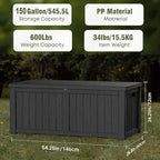 EasyUp 150 Gallon Outdoor Storage Box, Resin Waterproof UV-Resistant Deck Box with Hydraulic Lid Support, Reinforced Stability for Patio, Garden, and Poolside, Black