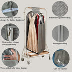 15" Gusseted Long Dress Bags for Gowns,60" Clear Garment Bags for Hanging Clothes, Completely Sealed Storage Covers and Dust-proof Protector with Full Heavy-duty Side Zipper for Travel, 4-Pack