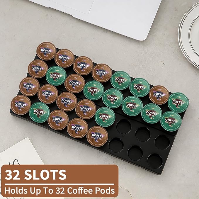 Berglander Coffee Capsule Holder for Drawer, 32 Pods Coffee Pod Storage Organizer for Kitchen Drawer Holders for Nespresso Originalline, Black Plastic Kitchen Organizer