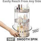 360 Rotating Makeup Organizer,3 Tier Large Capacity Make Up Organizers and Storage,Makeup Organizer for Bathroom,Cosmetic Perfume Stand Organizer(Grey-3 Tier)