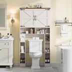 Vabches Over The Toilet Storage Cabinet, Farmhouse Storage Cabinet Over Toilet with 2 Barn Doors ，Toilet Paper Holder Stand，Home Space-Saving Toilet Rack, for Laundry, Restroom, Bathroom