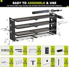 Power Tool Organizer Wall Mount with Charging Station,Cordless Tool Organizer 8 Drill Holder, 4 Layer Storage Rack for Garage Organization,Tool Holder with 8 Outlet Power Strip (Black)