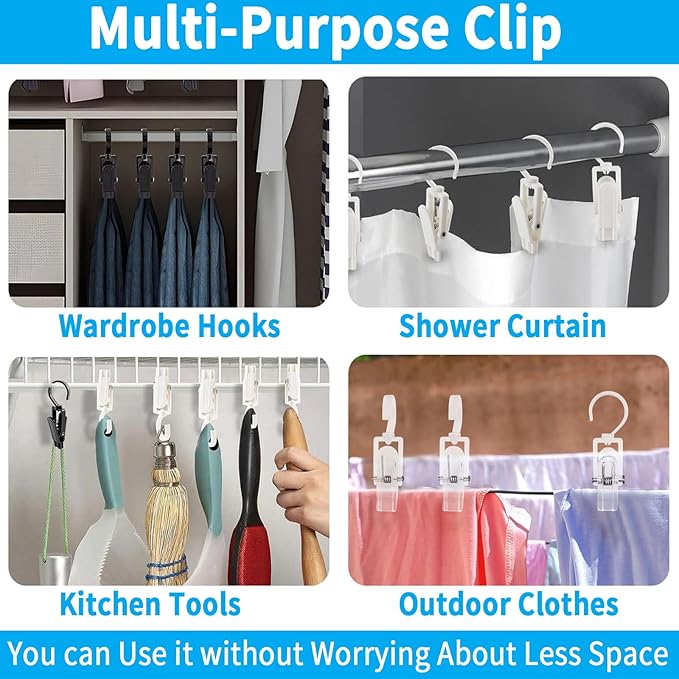 VinBee 20 PCS Laundry Hooks with Clips Super Strong Plastic Home Travel Swivel Hanging Hanger Closet Organizer Clamps Socks Boot Bras Towels for Bathroom Wardrobe Kitchen Office - 4.3 Inches (Clear)