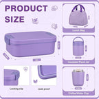 Bento Lunch Box Set with 10.5oz Soup Thermo Food Jar for Adults Kids, Stainless Steel Leak-proof Lunch Container with 4 Compartment, Coffee Tumbler with Lunch Bag for School Travel Office-Purple