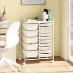 RELAX4LIFE 15-Drawer Storage Drawer Carts - Mobile Rolling Utility Cart w/Wheels, Craft Organizer for Classroom Organization and Storage, School, Office, Home, Storage Organizer Cart (White)