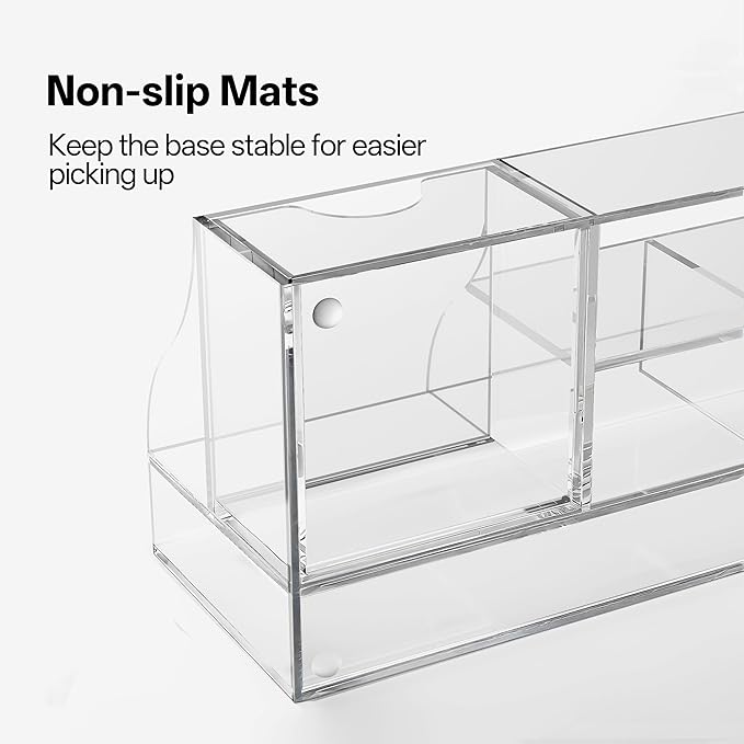 HBlife Acrylic Desk Organizer with 6 Compartments, Pen & Pencil Holder, Clear Multifunctional Desktop Caddy for Office Supply and Organization