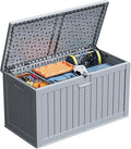 Patiowell 230 Gallon Large Deck Box, Outdoor Lockable Storage Box with Divider, Waterproof and UV-Resistant Deck Box for Patio Furniture and Garden Tools, Grey