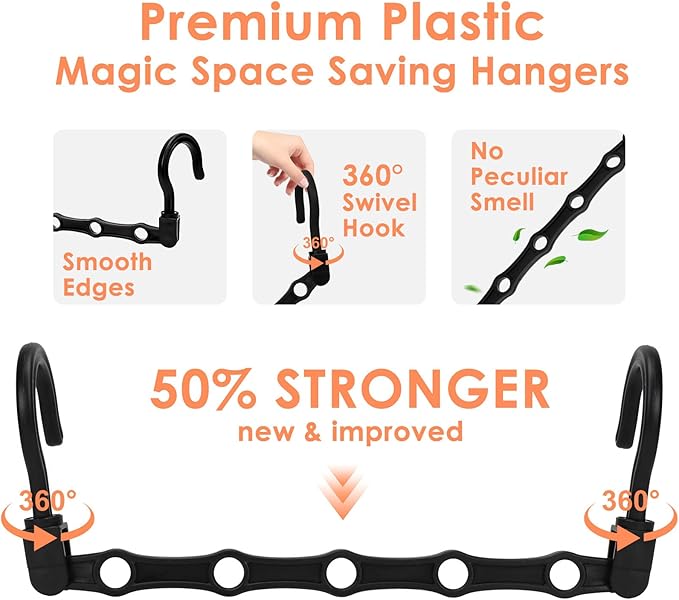 Closet Organizers and Storage, Magic Space Saving Hangers for 60 Heavy Clothes, College Dorm Room Essentials, Sturdy 360° Swivel Hooks Cascading Hanger, Bedroom Home Organization Essentials, 12 Pack