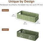 StorageWorks Small Wicker Toilet Basket Tank Topper with Built-in Handles, Toilet Paper Baskets for Back of Tank, Paper Rope Bathroom Basket Organizer and Storage for Sage Green Bathroom Decor, Green