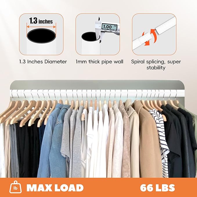 Closet Rod 50-87 Inches, Adjustable Heavy Duty Metal White Closet Rods for Hanging Clothes 1.3 Inches Diameter for Wardrobes Laundry