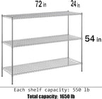 24" Deep x 72" Wide x 54" Height Wire Shelving Kit | 3-Tier | NSF Commercial Storage Rack Unit
