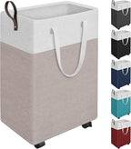 HomeHacks Laundry Basket with Wheels, Rolling Laundry Hamper, Collapsible & Waterproof Clothes Hamper, Narrow Corner Bins with Extended Handles for in the Family & Dorm 90L, Khaki