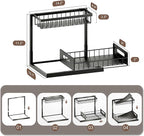 VUSIGN Under Kitchen Sink Organizer, 2 Tier Metal Slide out Sink Shelf Pull out Cabinet Organizer Drawers for Bathroom Kitchen Laundry, 2 Pack, Black
