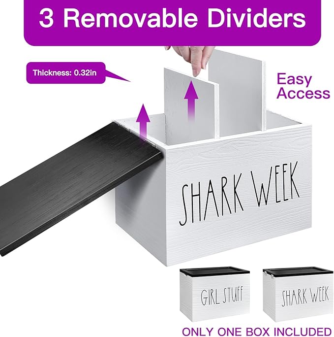 Tampon Holder for Bathroom, Pad And Tampon Organizer with Tray Lid, Wood Feminine Product Organizer Shark Week Tampon Storage, Bathroom Accessories Small Storage Box - White
