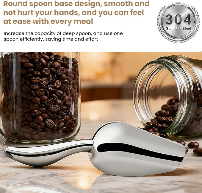 304 Stainless Steel Ice Scoop - 8oz Heavy Duty Ice Shovel for Freezer & Ice Maker, Commercial Scooper for Kitchen, Bar, Party Ice Bucket (Sleek Silver)