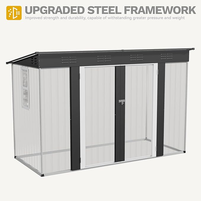DWVO 9x4ft Metal Outdoor Storage Shed with Window, Lockable Tool Storage Sheds, Oversized Steel Garden Sheds with Sloped Roof for Backyard, Patio, Garage, Lawn, Dark Gray