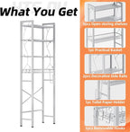 Over-The-Toilet Storage Rack, 4-Tier Bathroom Organizer Shelf Over Toilet with Adjustable Shelf and Basket, Freestanding Space Saver Bathroom Shelves Above Toilet for Room (Pure White)