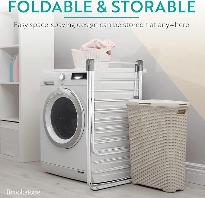 Brookstone 2 Tier Folding Rack - Indoor/Outdoor Collapsible Clothes Dryer Stand Laundry or Shoe Rack, Heavy Duty Freestanding Garment Hanger, Foldable, Clothing Drying Rack, White