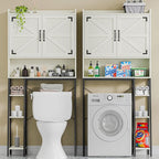Vabches Over The Toilet Storage Cabinet, Farmhouse Storage Cabinet Over Toilet with 2 Barn Door & Toilet Paper Holder Stand，Home Space-Saving Toilet Rack, for Bathroom, Restroom, Laundry