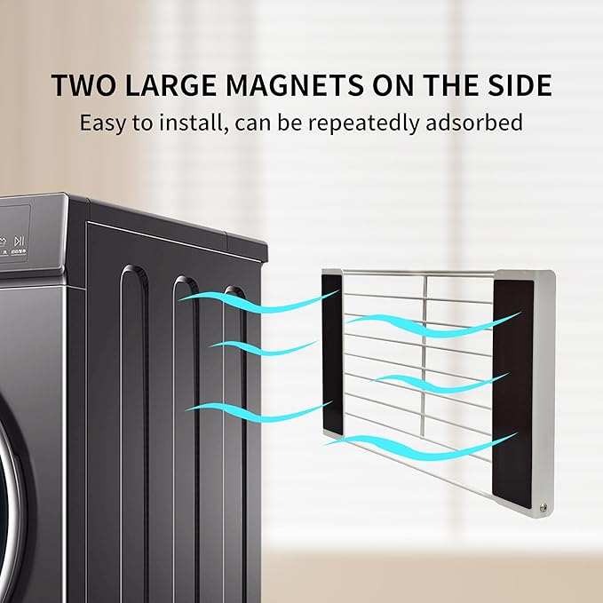 LEQ Clothes Drying Rack Magnetic Folding Shelf for Clothes and Towels, Magnet Rack Mount on Washing Machine Fridge, Durable Folding Rack for Laundry Room Bathroom Kitchen