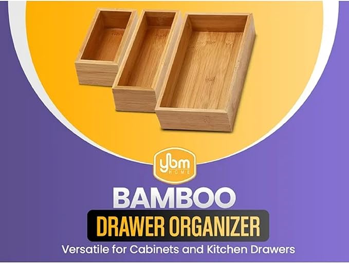 YBM HOME Bamboo Drawer Organizer Storage Box for Kitchen Drawer, Junk Drawer, Office, Bedroom, Children Room, Craft, Sewing, and Bathroom, 6x12x2 inch