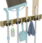 reliahom Broom Holder Wall Mount, 4 Racks with 5 Hooks Bronze - Mop Storage Tool Racks, Broom Hanger Tool Organizer for Garage, Kitchen, Garden, Laundry Room